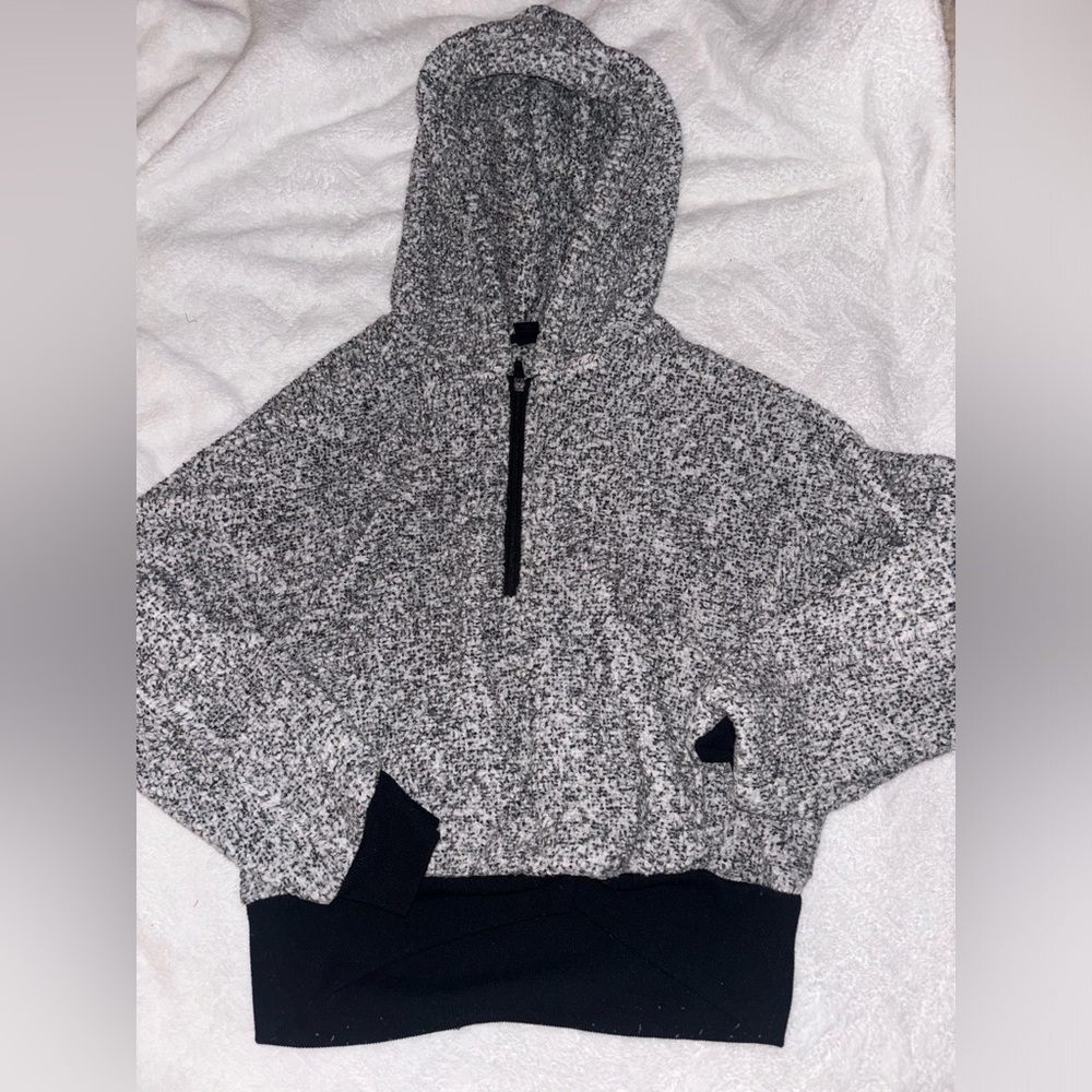 Cozy Gray Hooded Pullover with Black Trim